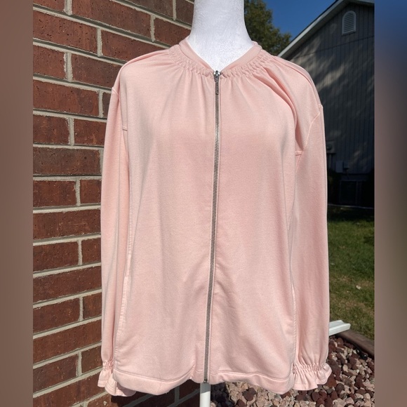 H by Halston Knit Bomber Jacket with Ruching Detail Pure Pink, Size XL - Picture 1 of 7